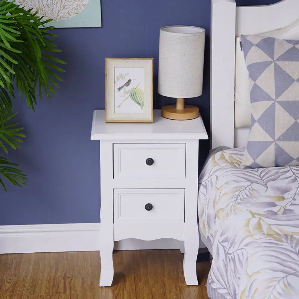 French Bedside Table Nightstand White Set of 2 - Furniture > Bedroom