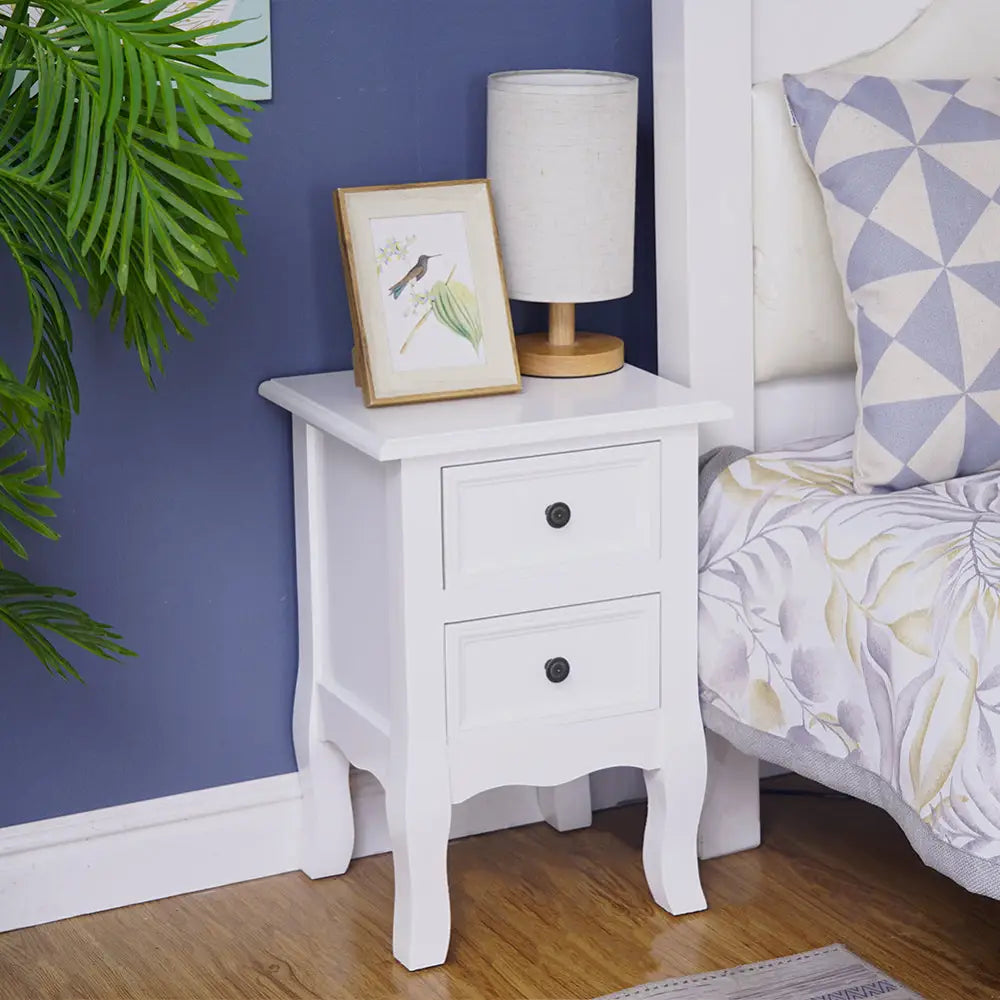 French Bedside Table Nightstand White Set of 2 - Furniture > Bedroom