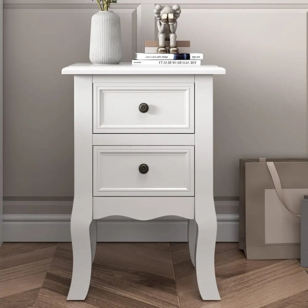 French Bedside Table Nightstand White Set of 2 - Furniture > Bedroom