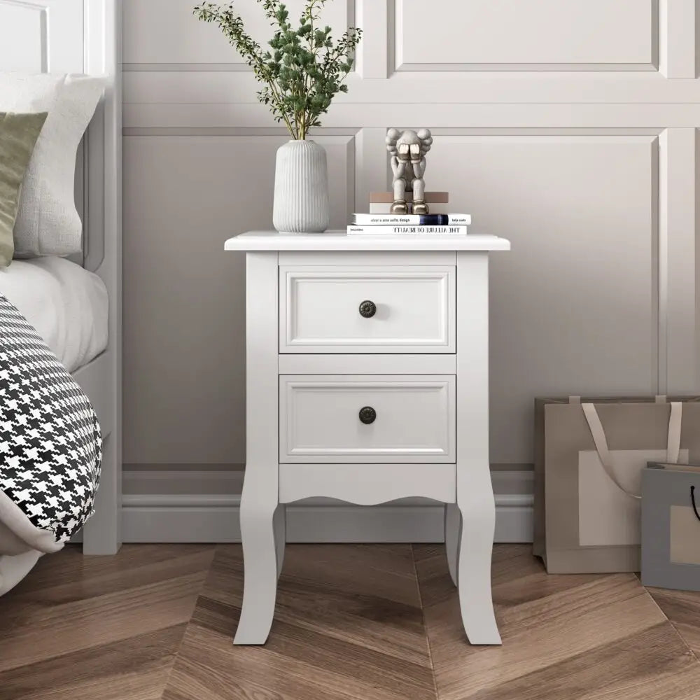 French Bedside Table Nightstand White Set of 2 - Furniture > Bedroom