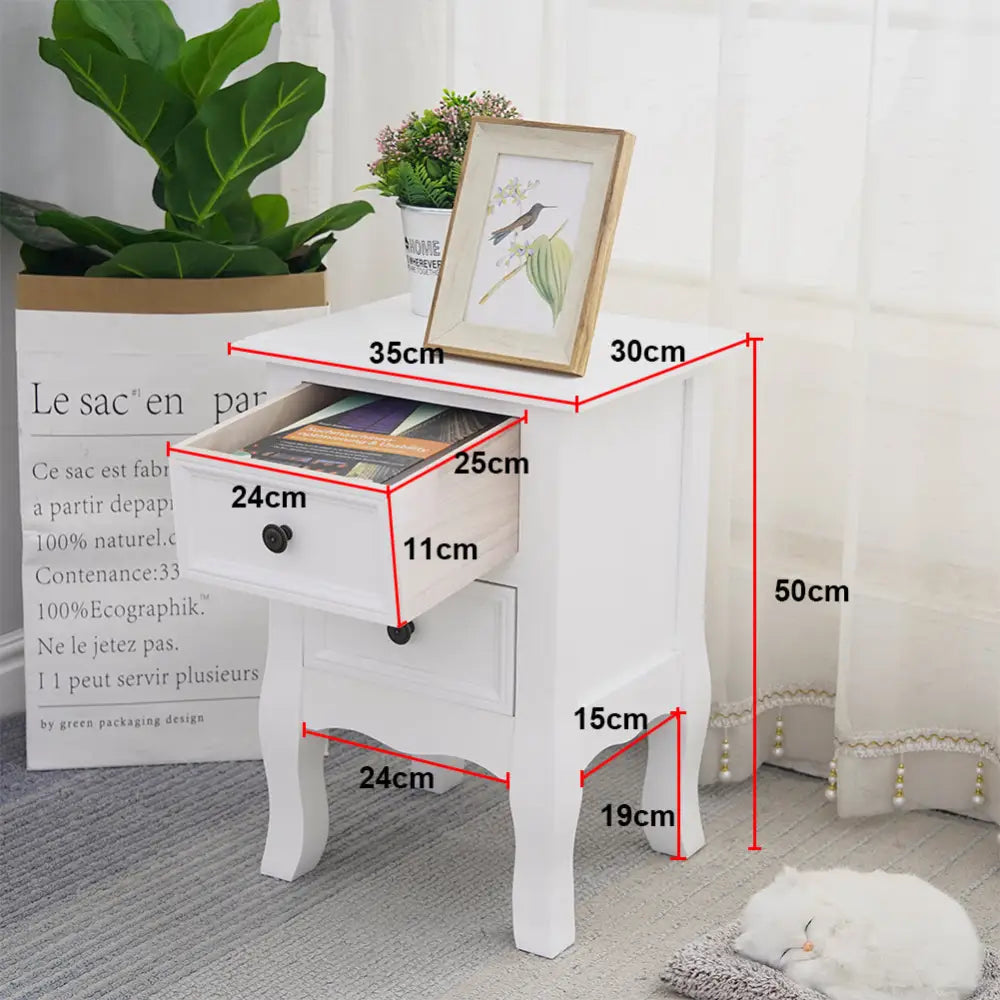 French Bedside Table Nightstand White Set of 2 - Furniture > Bedroom