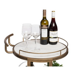 French Brass Round 3-tier White Marble Serving Drinks Trolley Bar Cart - Furniture > Living Room