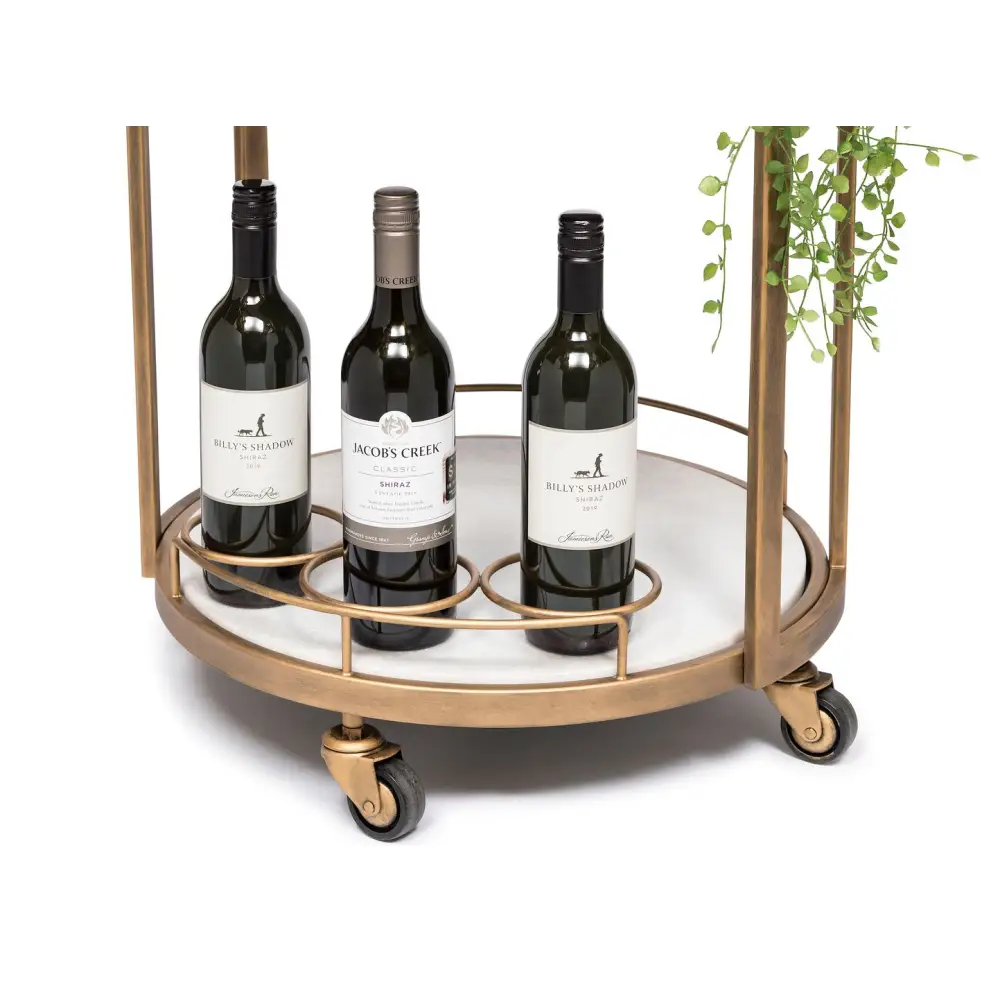 French Brass Round 3-tier White Marble Serving Drinks Trolley Bar Cart - Furniture > Living Room