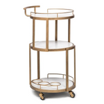 French Brass Round 3-tier White Marble Serving Drinks Trolley Bar Cart - Furniture > Living Room