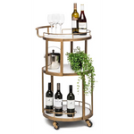 French Brass Round 3-tier White Marble Serving Drinks Trolley Bar Cart - Furniture > Living Room