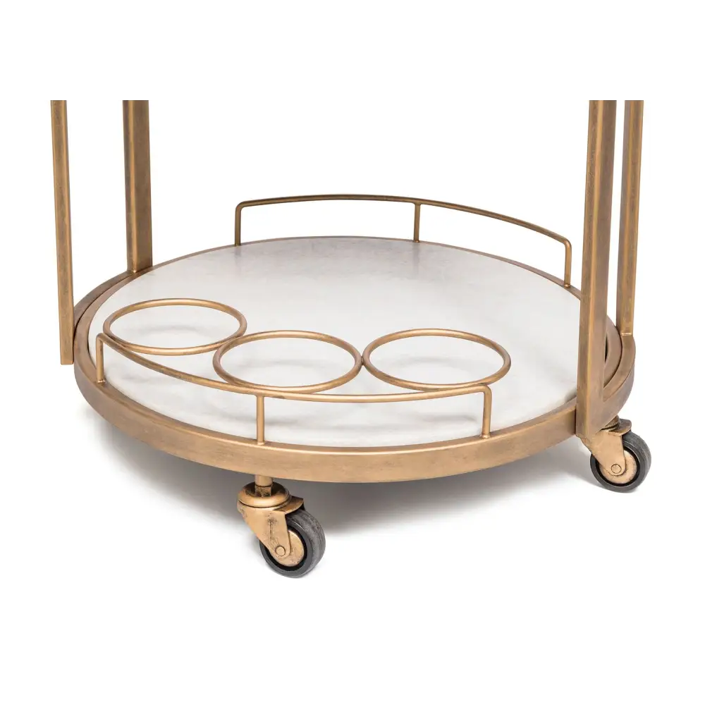 French Brass Round 3-tier White Marble Serving Drinks Trolley Bar Cart - Furniture > Living Room