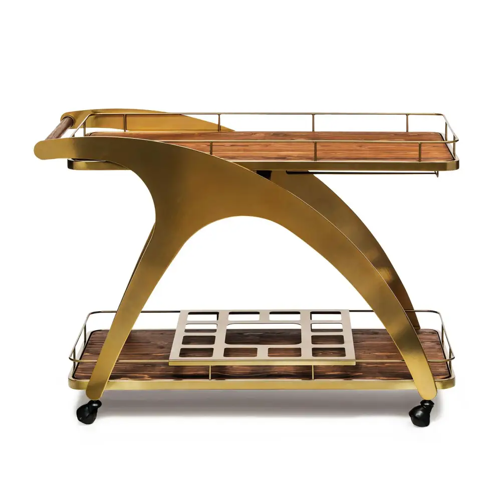 French Brass Wooden Serving Drinks Trolley Bar Cart - Furniture > Living Room