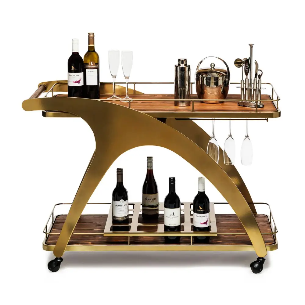 French Brass Wooden Serving Drinks Trolley Bar Cart - Furniture > Living Room