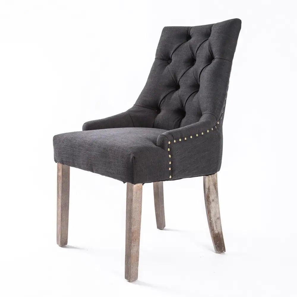 French Provincial Dining Chair Oak Leg AMOUR BLACK - Furniture > Bar Stools & Chairs