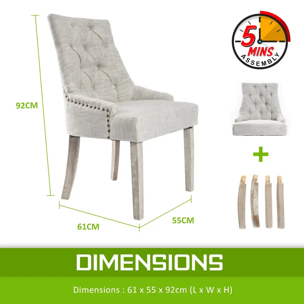 French Provincial Dining Chair Oak Leg AMOUR CREAM - Furniture > Bar Stools & Chairs
