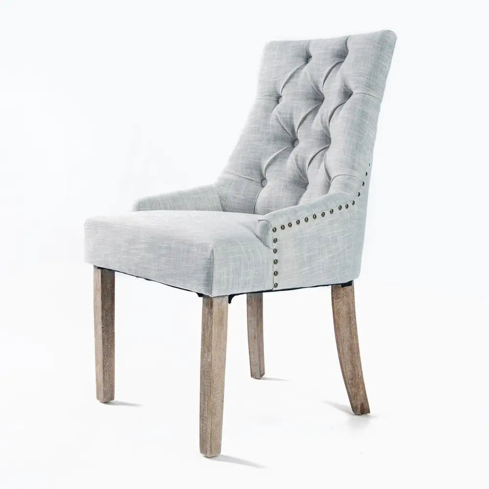 French Provincial Dining Chair Oak Leg AMOUR GREY - Furniture > Bar Stools & Chairs