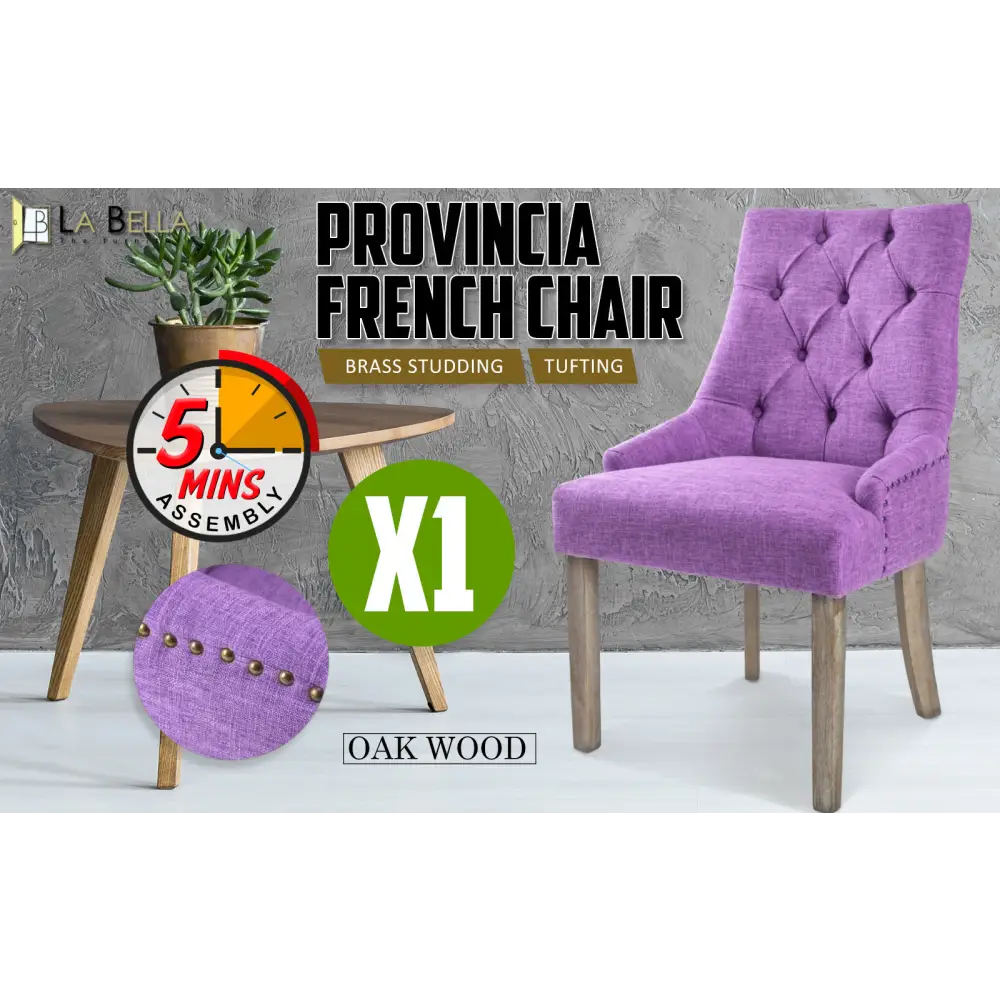 French Provincial Dining Chair Oak Leg AMOUR VIOLET - Furniture > Bar Stools & Chairs