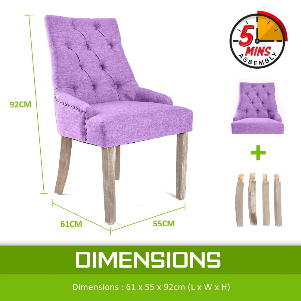 French Provincial Dining Chair Oak Leg AMOUR VIOLET - Furniture > Bar Stools & Chairs