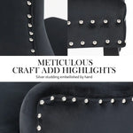 French Provincial Dining Chair Ring Studded Velvet Rubberwood Leg LISSE BLACK - Furniture > Bar Stools & Chairs
