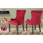 French Provincial Dining Chair Ring Studded Velvet Rubberwood Leg LISSE BORDEAUX RED - Furniture > Bar Stools & Chairs