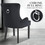 French Provincial Dining Chair Ring Studded Velvet Rubberwood Leg LISSE BLACK - Furniture > Bar Stools & Chairs