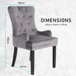 French Provincial Dining Chair Ring Studded Velvet Rubberwood Leg LISSE GREY - Furniture > Bar Stools & Chairs