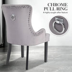 French Provincial Dining Chair Ring Studded Velvet Rubberwood Leg LISSE GREY - Furniture > Bar Stools & Chairs