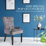 French Provincial Dining Chair Ring Studded Velvet Rubberwood Leg LISSE GREY - Furniture > Bar Stools & Chairs