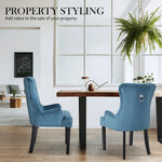 French Provincial Dining Chair Ring Studded Velvet Rubberwood Leg LISSE NAVY BLUE - Furniture > Bar Stools & Chairs
