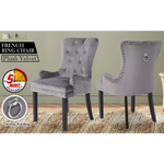 French Provincial Dining Chair Ring Studded Velvet Rubberwood Leg LISSE GREY - Furniture > Bar Stools & Chairs