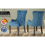 French Provincial Dining Chair Ring Studded Velvet Rubberwood Leg LISSE NAVY BLUE - Furniture > Bar Stools & Chairs