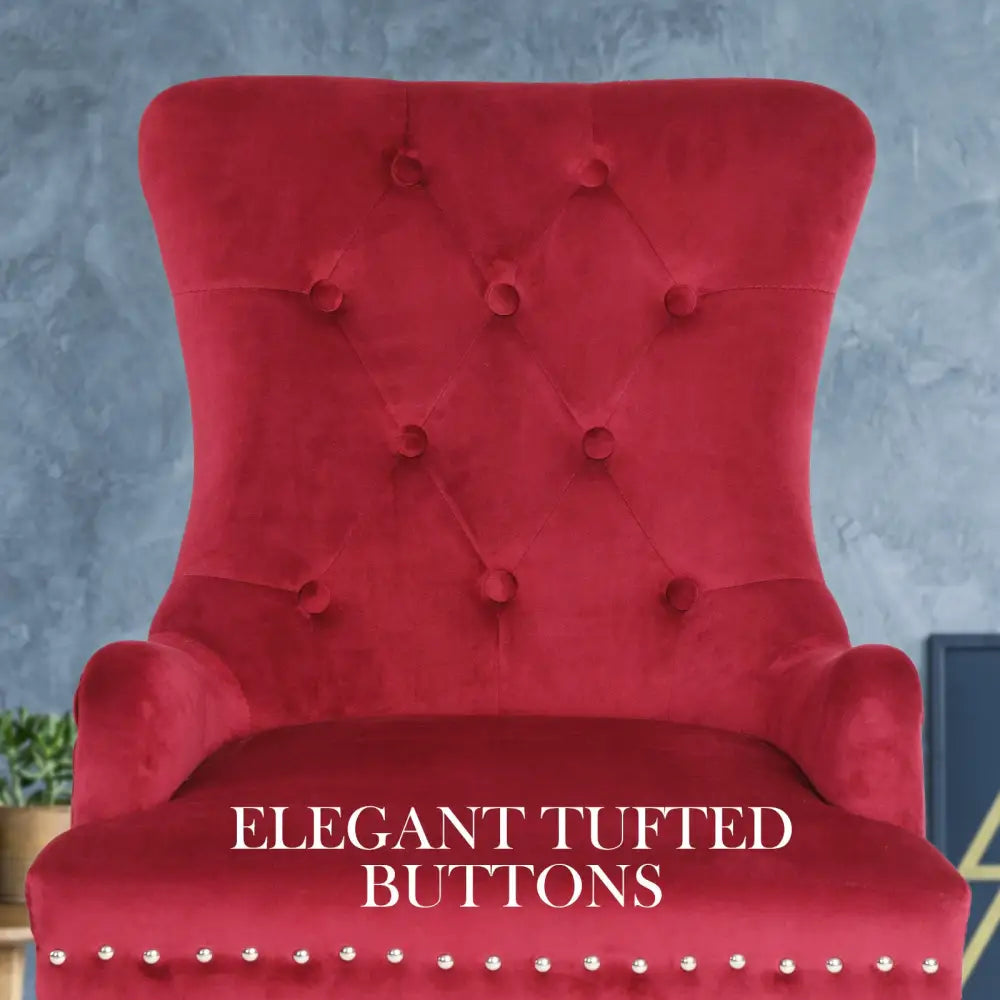 French Provincial Dining Chair Ring Studded Velvet Rubberwood Leg LISSE BORDEAUX RED - Furniture > Bar Stools & Chairs