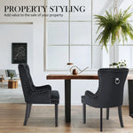 French Provincial Dining Chair Ring Studded Velvet Rubberwood Leg LISSE BLACK - Furniture > Bar Stools & Chairs