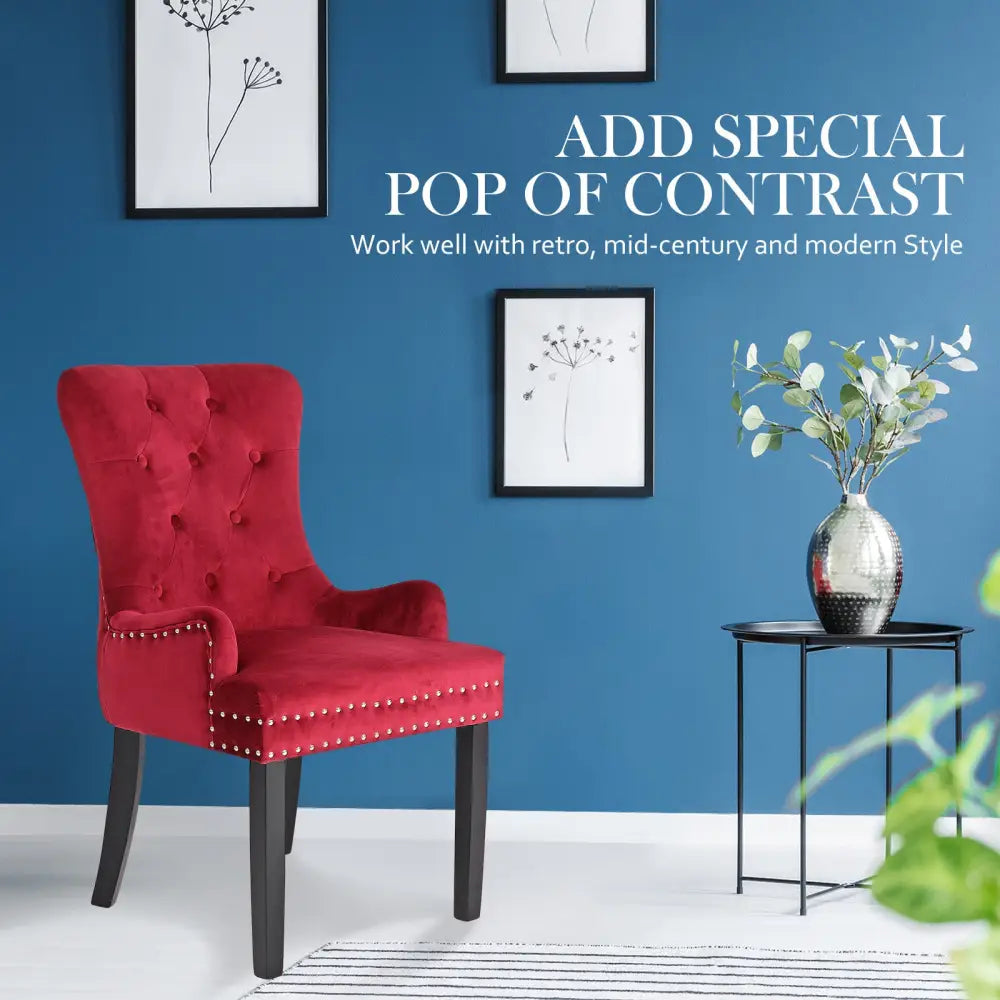 French Provincial Dining Chair Ring Studded Velvet Rubberwood Leg LISSE BORDEAUX RED - Furniture > Bar Stools & Chairs