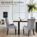 French Provincial Dining Chair Ring Studded Velvet Rubberwood Leg LISSE GREY - Furniture > Bar Stools & Chairs