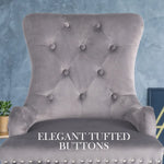 French Provincial Dining Chair Ring Studded Velvet Rubberwood Leg LISSE GREY - Furniture > Bar Stools & Chairs