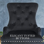 French Provincial Dining Chair Ring Studded Velvet Rubberwood Leg LISSE BLACK - Furniture > Bar Stools & Chairs