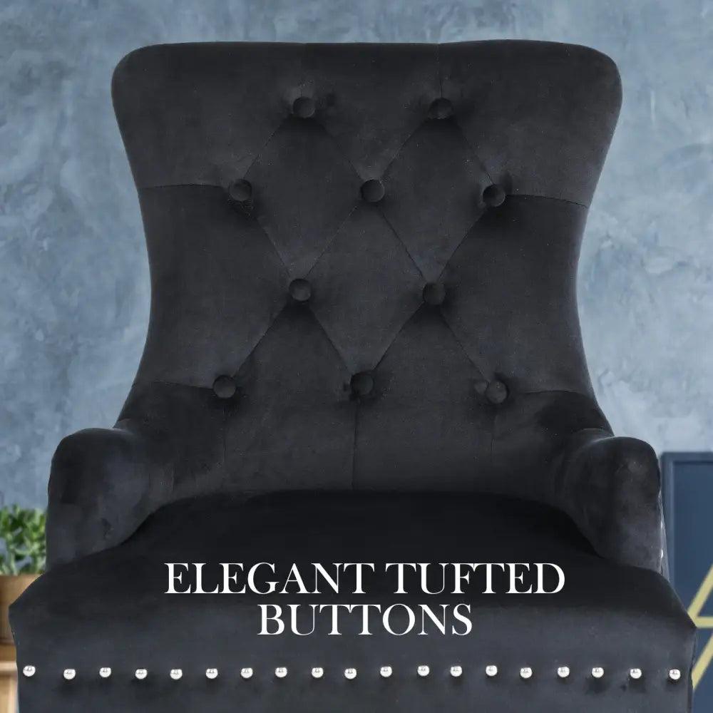 French Provincial Dining Chair Ring Studded Velvet Rubberwood Leg LISSE BLACK - Furniture > Bar Stools & Chairs