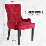 French Provincial Dining Chair Ring Studded Velvet Rubberwood Leg LISSE BORDEAUX RED - Furniture > Bar Stools & Chairs