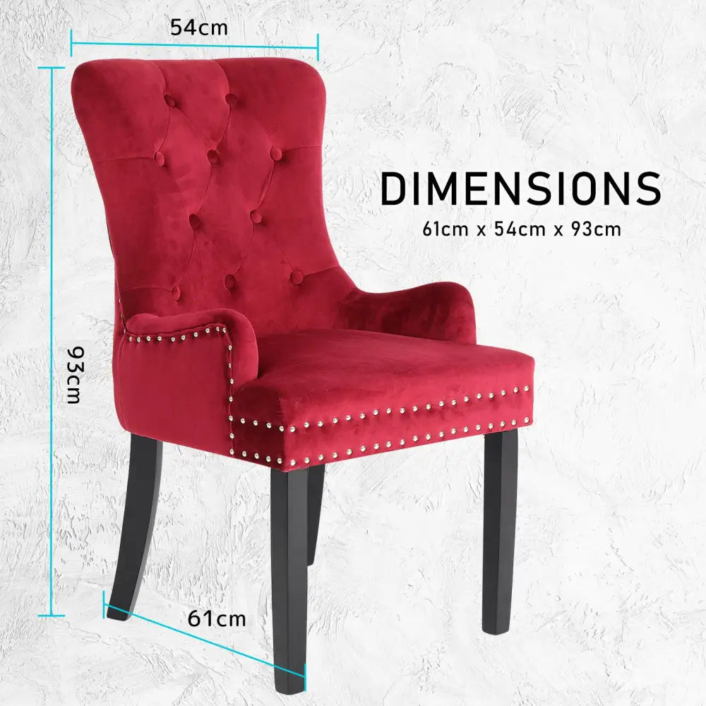 French Provincial Dining Chair Ring Studded Velvet Rubberwood Leg LISSE BORDEAUX RED - Furniture > Bar Stools & Chairs
