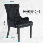French Provincial Dining Chair Ring Studded Velvet Rubberwood Leg LISSE BLACK - Furniture > Bar Stools & Chairs