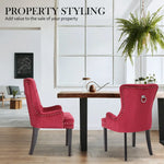 French Provincial Dining Chair Ring Studded Velvet Rubberwood Leg LISSE BORDEAUX RED - Furniture > Bar Stools & Chairs