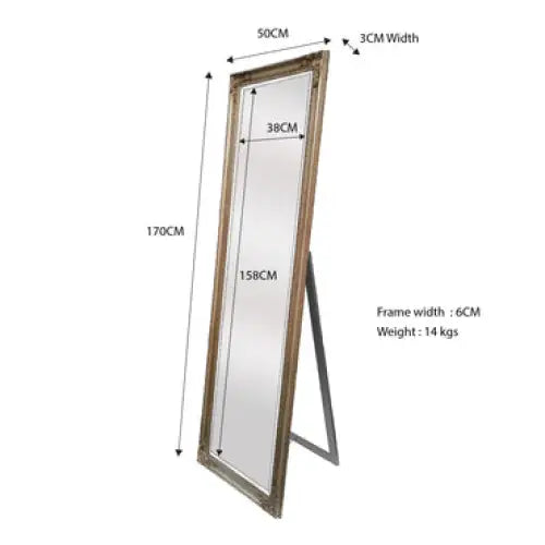 French Provincial Ornate Mirror - Antique Champagne - Free Standing 50cm x 170cm - Home & Garden > Decor