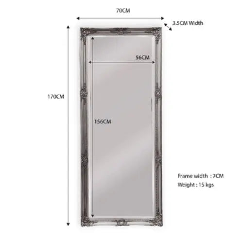 French Provincial Ornate Mirror - Antique Silver - Medium 70cm x 170cm - Home & Garden > Decor