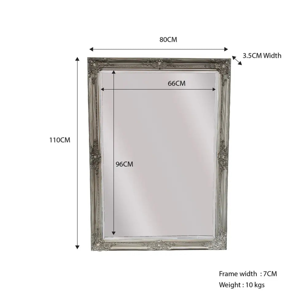 French Provincial Ornate Mirror - Antique Silver - Small 80cm x 110cm - Home & Garden > Decor > Mirrors