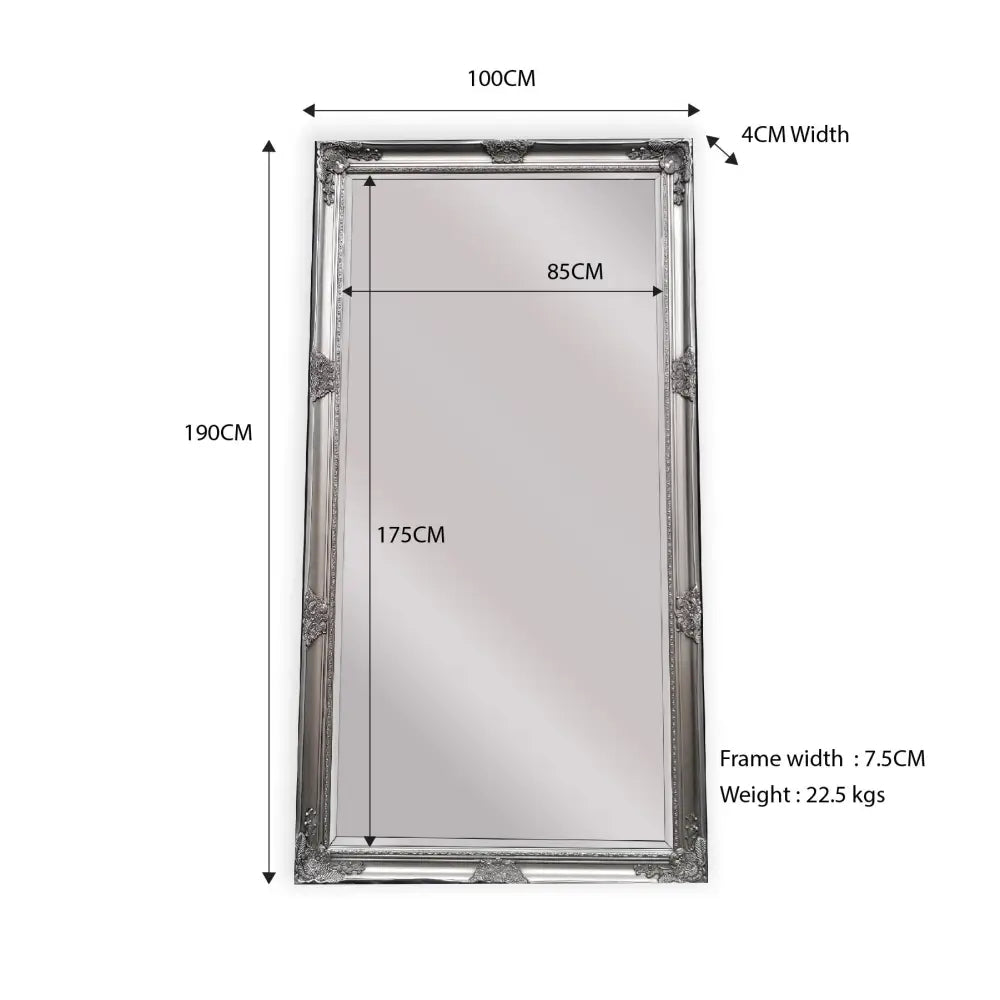 French Provincial Ornate Mirror - ANTIQUE SILVER- X Large 100cm x 190cm - Home & Garden > Decor
