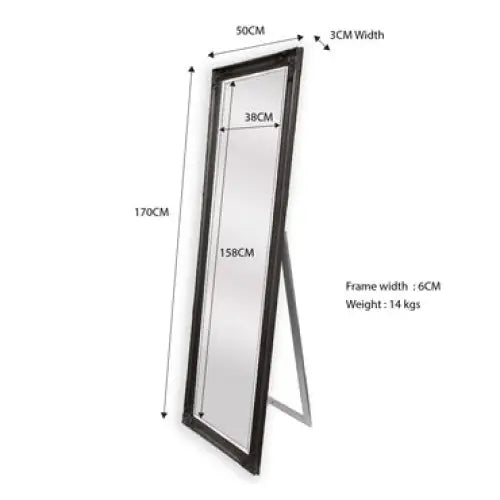 French Provincial Ornate Mirror - Black - Free Standing 50cm x 170cm - Home & Garden > Decor