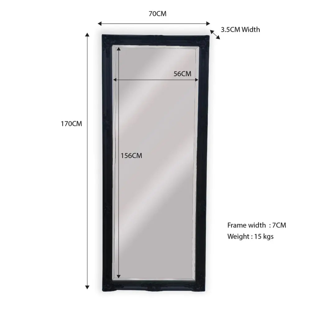 French Provincial Ornate Mirror - Black - Medium 70cm x 170cm - Home & Garden > Decor