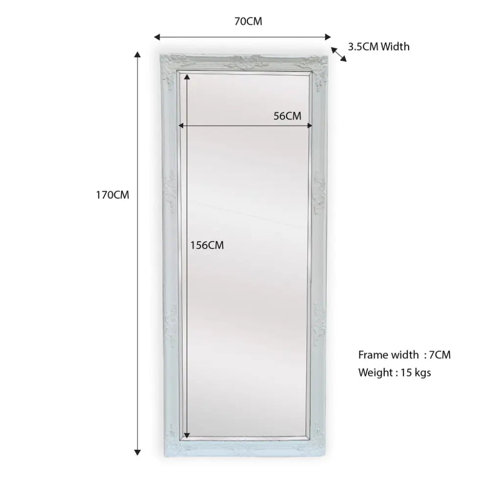 French Provincial Ornate Mirror - White - Medium 70cm x 170cm - Home & Garden > Decor