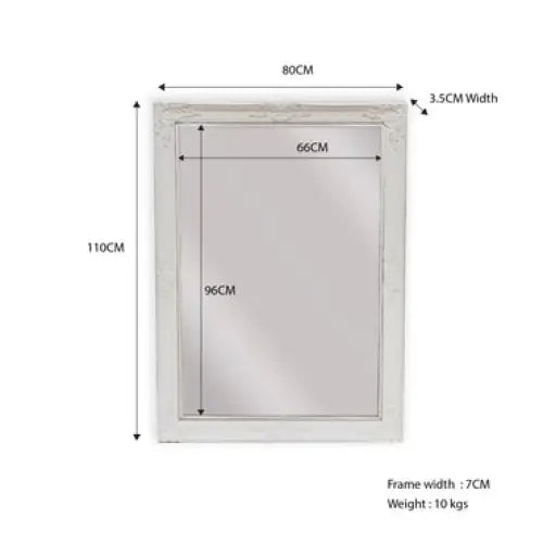 French Provincial Ornate Mirror - White - Small 80cm x 110cm - Home & Garden > Decor > Mirrors