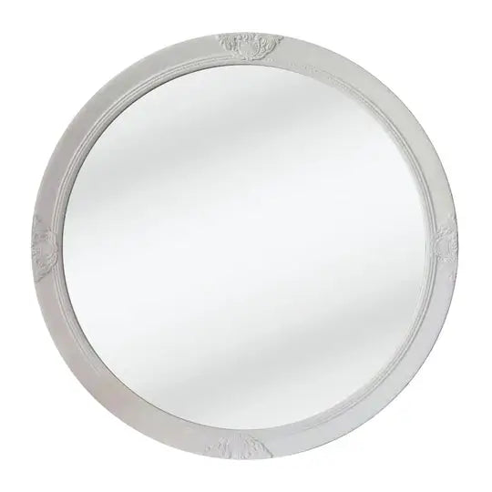 French Provincial Ornate Round Mirror - White - Home & Garden > Decor