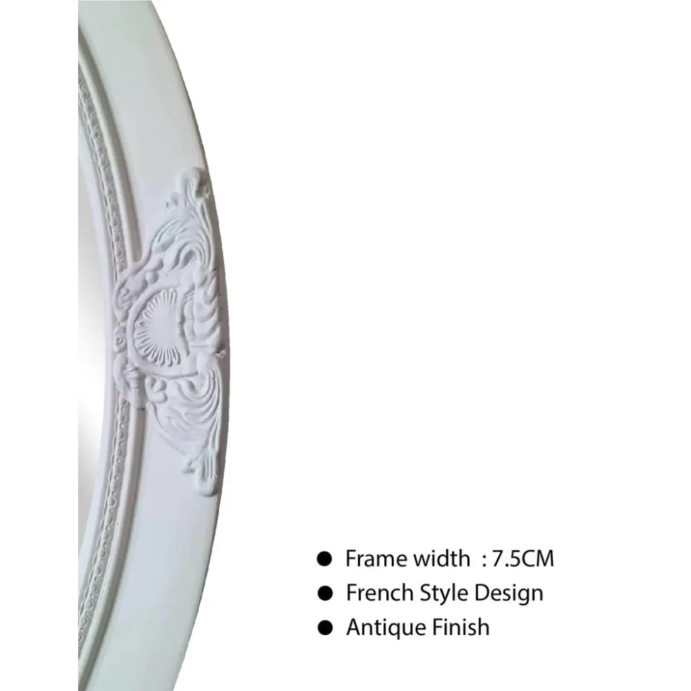 French Provincial Ornate Round Mirror - White - Home & Garden > Decor