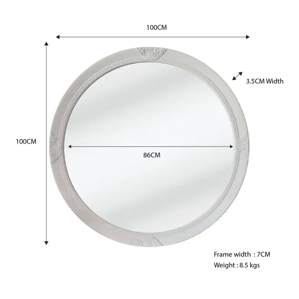 French Provincial Ornate Round Mirror - White - Home & Garden > Decor