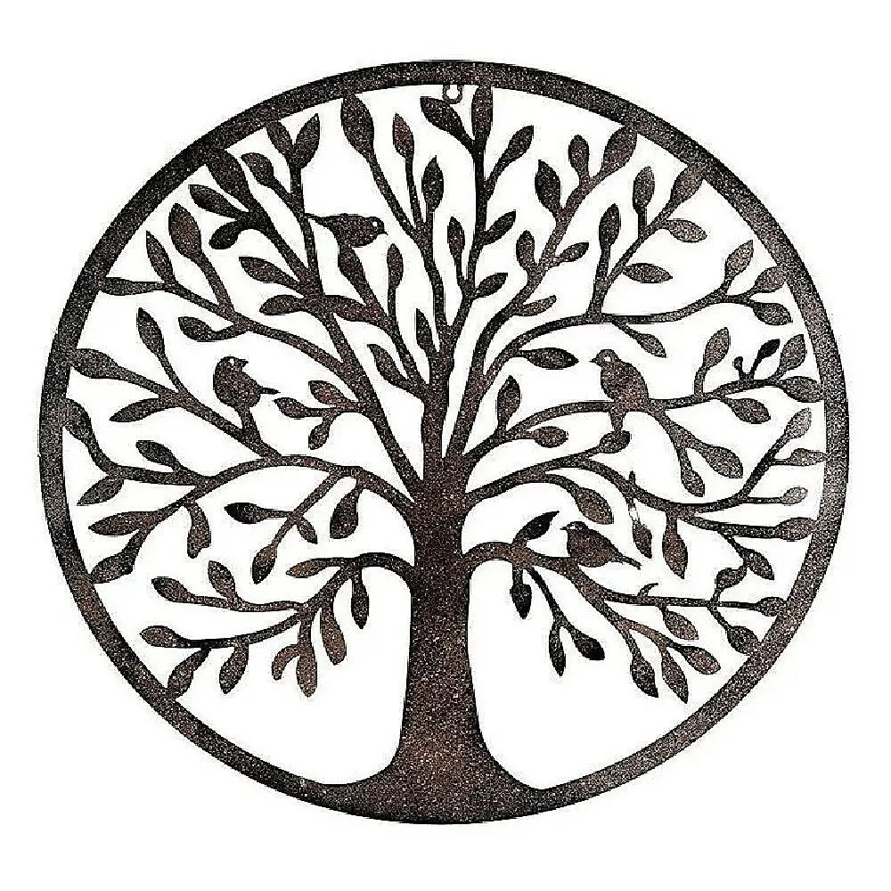 French Rustic 60cm Tree of Life & Birds Round Metal Wall Garden Art Sculpture - Home & Garden > Decor > Garden Ornaments