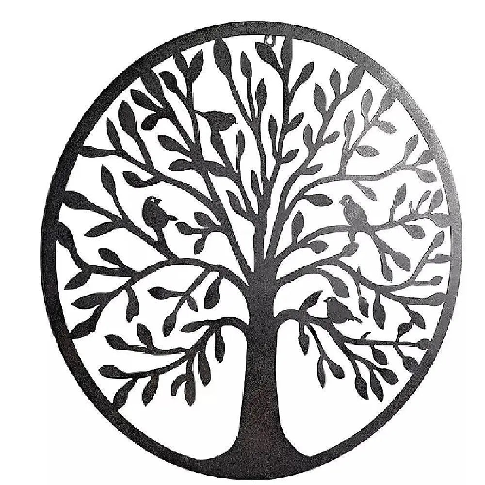 French Rustic 60cm Tree of Life & Birds Round Metal Wall Garden Art Sculpture - Home & Garden > Decor > Garden Ornaments